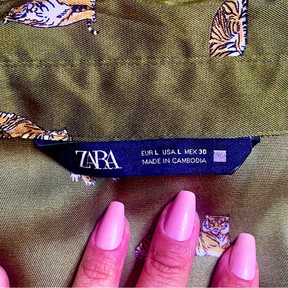 Zara Novelty Tiger Print Button Down Midi Shirt Dress EUC Size Large - Picture 5 of 14